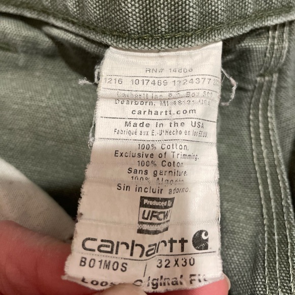 VTG Carhartt Double Knee Carpenter Pants Moss Green Distress 32x30 B01 MOS USA - Picture 2 of 12